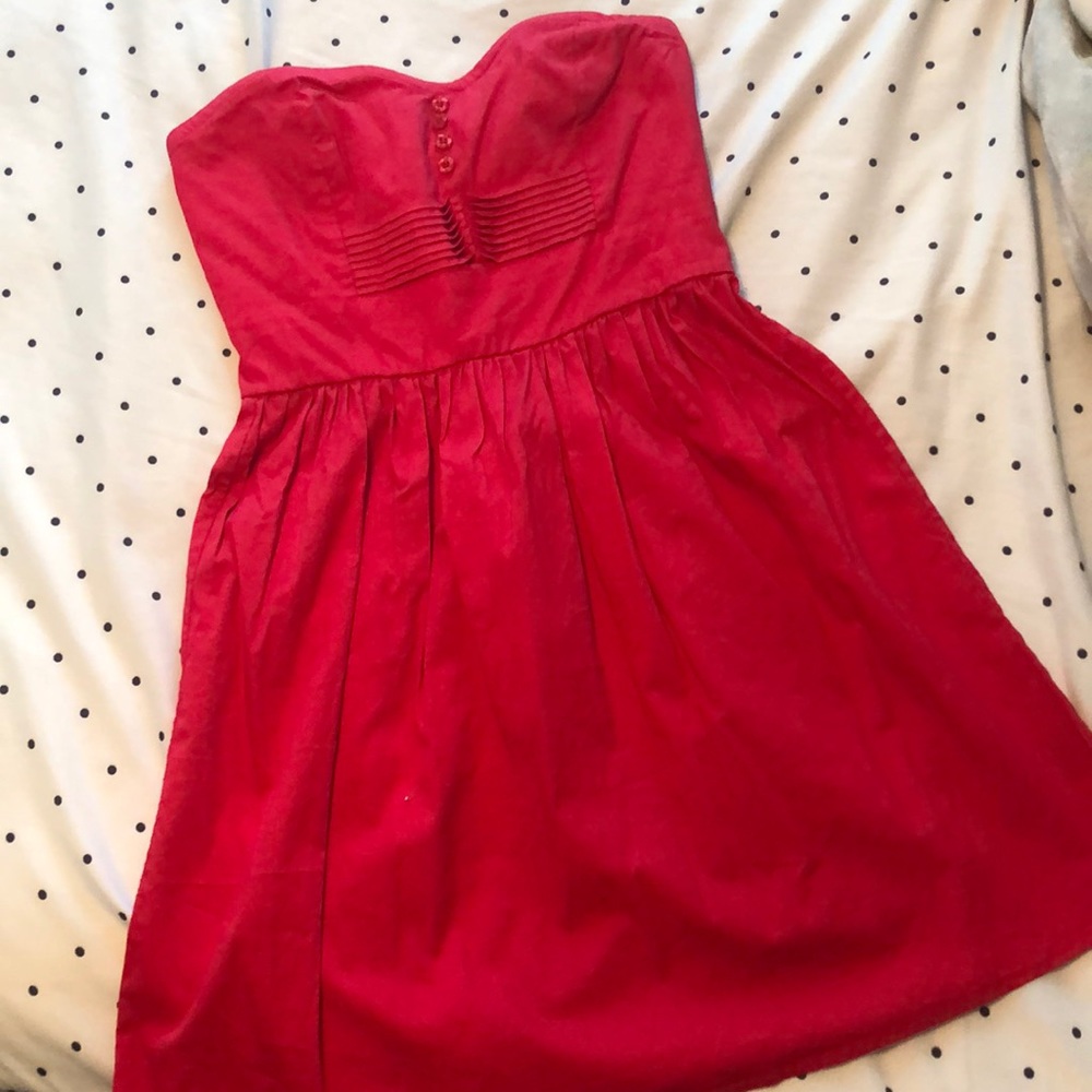 Red strapless dress